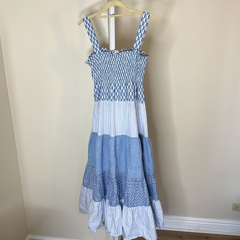 Sandro Tiered Printed Jacquard Poplin and Organza Midi Dress size 34 - Picture 4 of 8